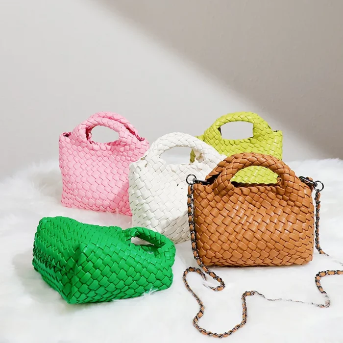 kf S07c46473b889402f82fcccf1fffaa7d35 2024 Fashion Ladies Bag Mini Woven Bag PU Leather Cute Handbag Vegetable Basket Hand Carry Bag