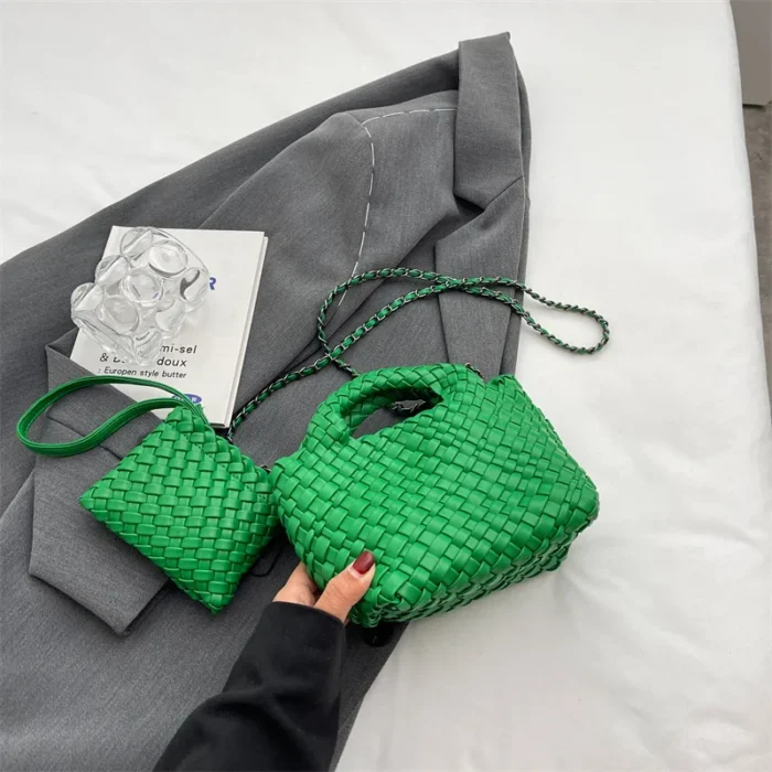 kf S10a6cf69bd3f4059bae9fc073c55344dG 2024 Fashion Ladies Bag Mini Woven Bag PU Leather Cute Handbag Vegetable Basket Hand Carry Bag