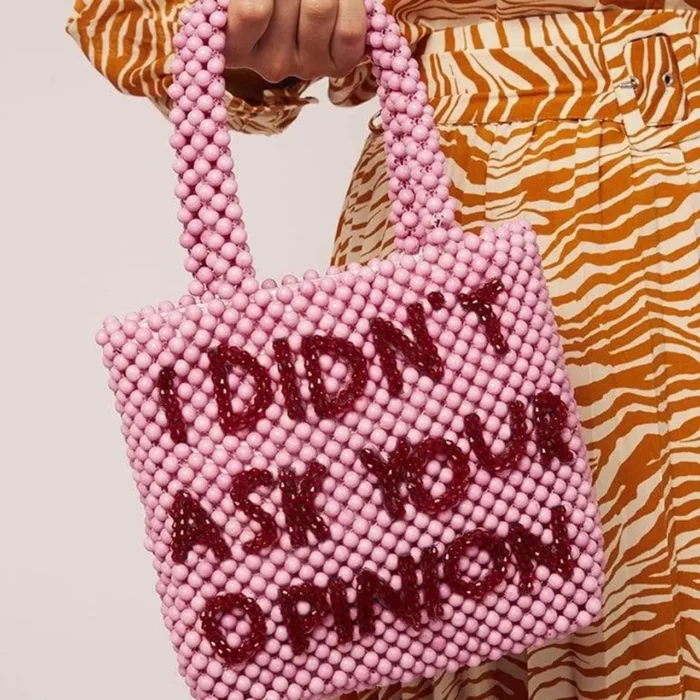 kf S4a601185603140d0a916ed5f047f0463h Designer Bead bag Pearl Bag Cute Brand Beaded Letter Totes Handbag Women Handmade Party Small Bucket