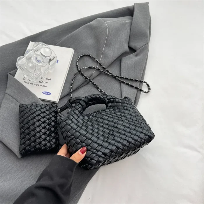 kf Sa405c0960f21462eb6a392d7b029849dS 2024 Fashion Ladies Bag Mini Woven Bag PU Leather Cute Handbag Vegetable Basket Hand Carry Bag