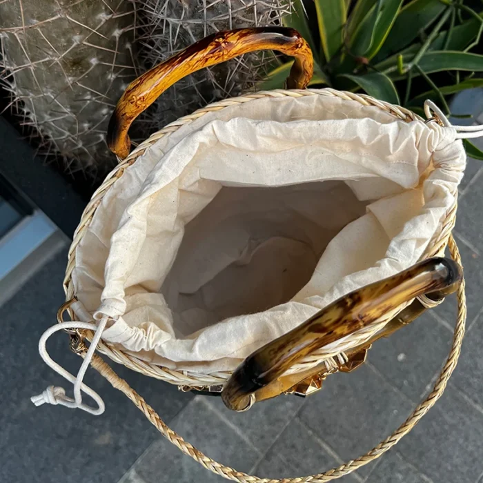 kf Sb83d93ef1ef94f408efb5bba6e4c9c08V Women s Fashion Hand Woven Bag Sapphire Bucket Bag Summer Beach Straw bale Exquisite Court Style