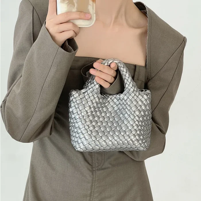 kf Sbd51227a664c480dbb90b2ce49f34d49c 2024 Fashion Ladies Bag Mini Woven Bag PU Leather Cute Handbag Vegetable Basket Hand Carry Bag