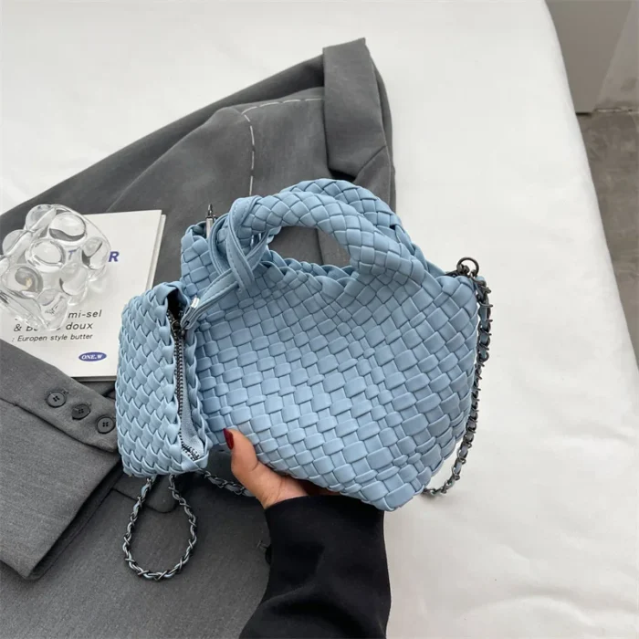 kf Secd6fdd1ac9740119b306801c4c1a5cfB 2024 Fashion Ladies Bag Mini Woven Bag PU Leather Cute Handbag Vegetable Basket Hand Carry Bag