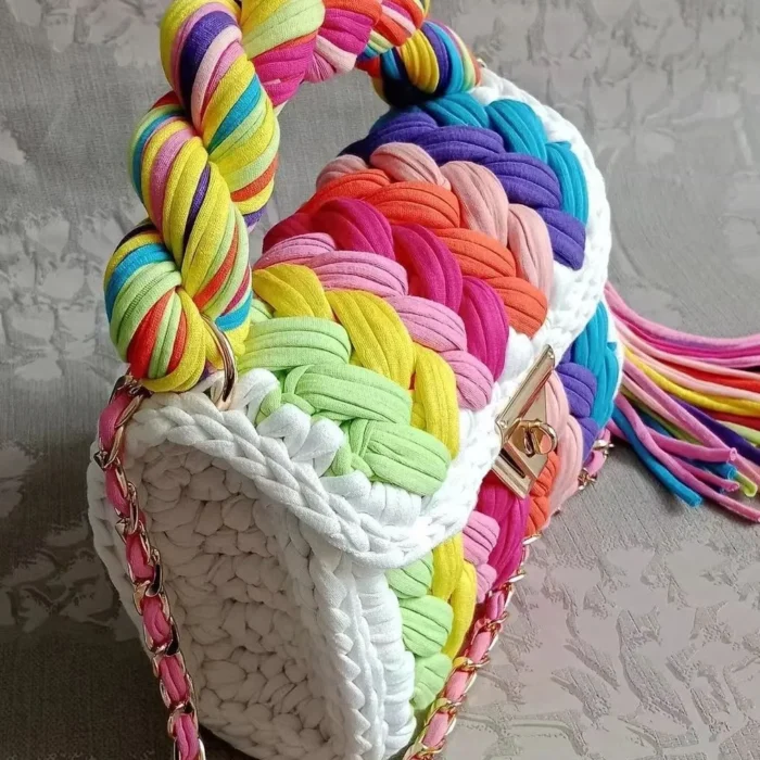 kf S11348df56fe34fad8e729ccddbccda83d Lady Shoulder Bag Handmade Crochet Bag Woven Bag Fabric Strip Luxury Designer Handbag Purses for Women