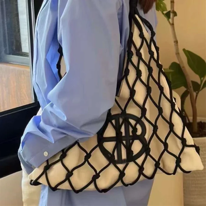 kf S1d559b200b0d43ba8f7fe66733fad750I Hollow Out Bucket Mesh Handmade Weave Bags For Women Luxury Designer Handbags Purses 2024 New In