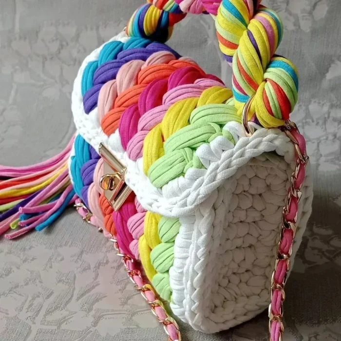 kf S2652b5f9336747b78ee1dc225f5b4389d Lady Shoulder Bag Handmade Crochet Bag Woven Bag Fabric Strip Luxury Designer Handbag Purses for Women