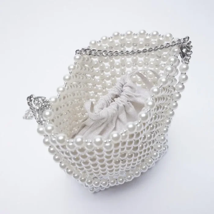 kf S2a957243c2fa496a965d5ebf3ba0ccf6P ZA New Pearl Beaded Bag White Beaded Fairy Portable Messenger Bags with Chain Female Purses and