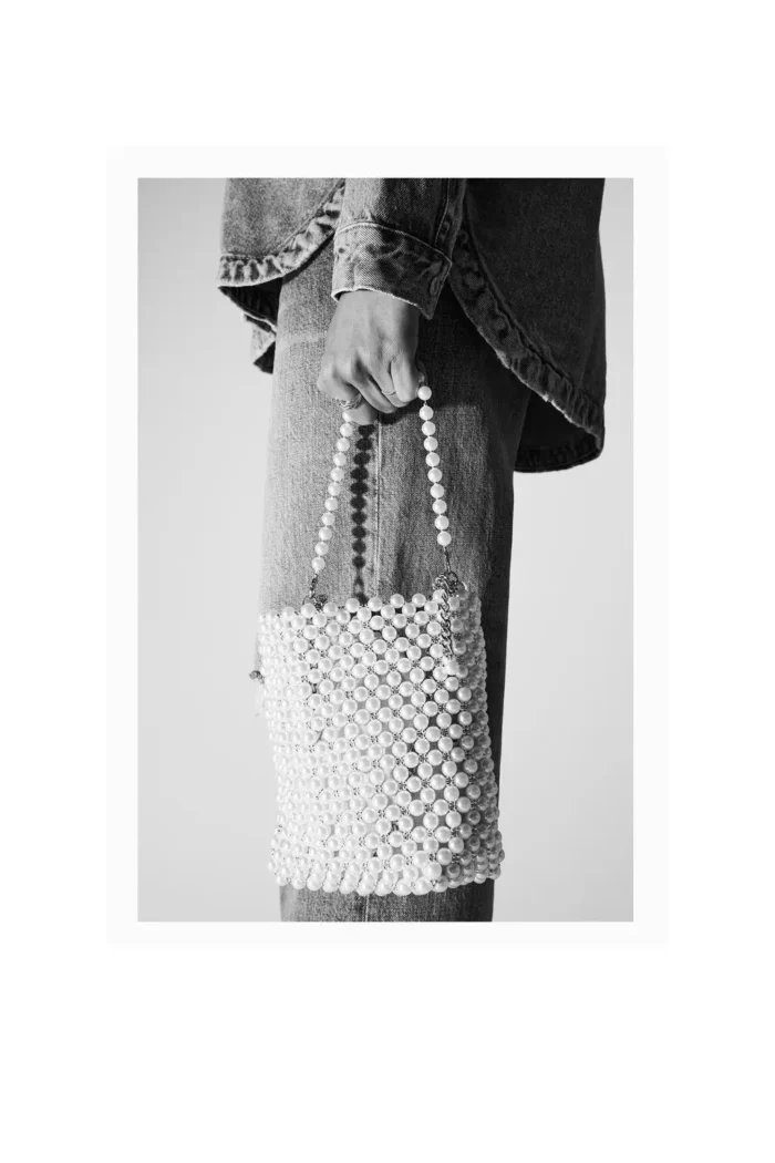 kf S2ec65565e495435c806ddc0802206650y ZA New Pearl Beaded Bag White Beaded Fairy Portable Messenger Bags with Chain Female Purses and