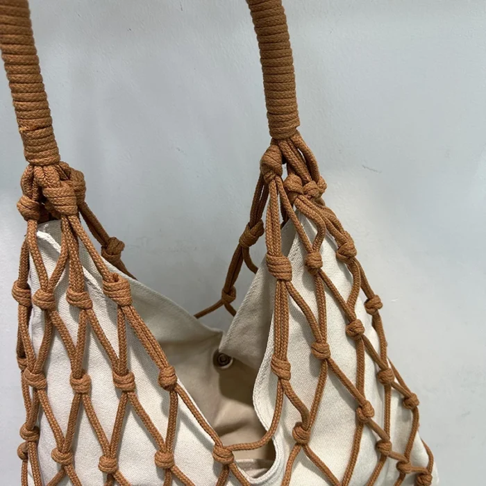 kf S30bf672219b147a4901a865679affe81e Hollow Out Bucket Mesh Handmade Weave Bags For Women Luxury Designer Handbags Purses 2024 New In