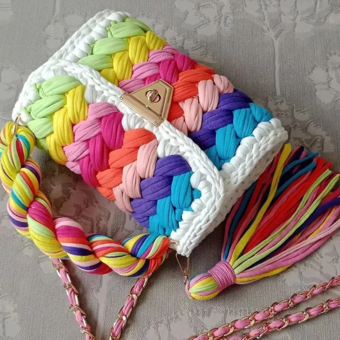 kf S76f10f2addaa490892fe4693649b47c0K Lady Shoulder Bag Handmade Crochet Bag Woven Bag Fabric Strip Luxury Designer Handbag Purses for Women