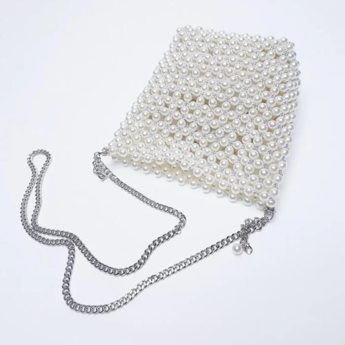 kf S77d7bb5d9cbe4ea7bd834966cc990e52I ZA New Pearl Beaded Bag White Beaded Fairy Portable Messenger Bags with Chain Female Purses and