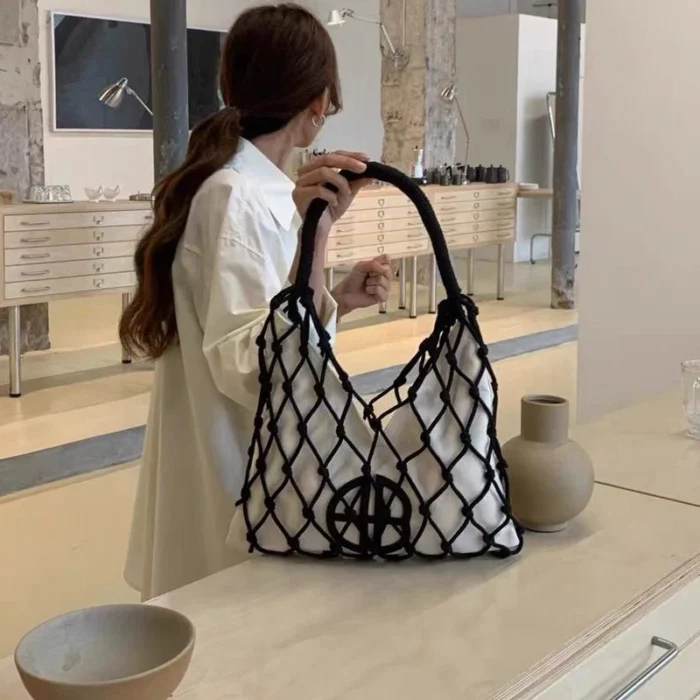 kf S8845be5f5263401bbbbe0c7530e380bce Hollow Out Bucket Mesh Handmade Weave Bags For Women Luxury Designer Handbags Purses 2024 New In