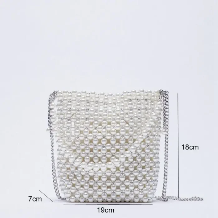 kf S8d2b021929404214b6d121a06815fd17f ZA New Pearl Beaded Bag White Beaded Fairy Portable Messenger Bags with Chain Female Purses and