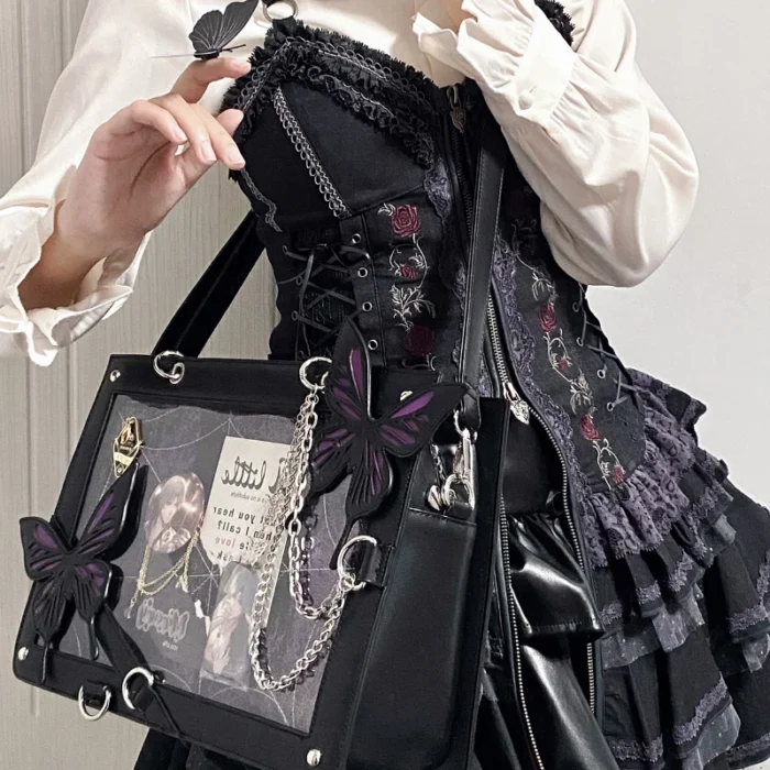 kf S8dbc7ae1da7f48e2959a67984b51fe68q Y2K Labyrinth Butterfly Spider Web Letter Chain Handbags DIY Transparent Ita Bag Lolita Gothic Tote Vintage