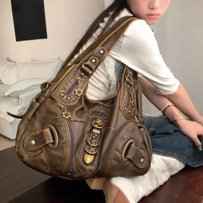 kf S9fd715f5488a42e69feb1f923109b15a6 Xiuya Y2k Vintage Womens Shoulder Bag Large Capacity Casual Pu Leather Tote Bag American Retro