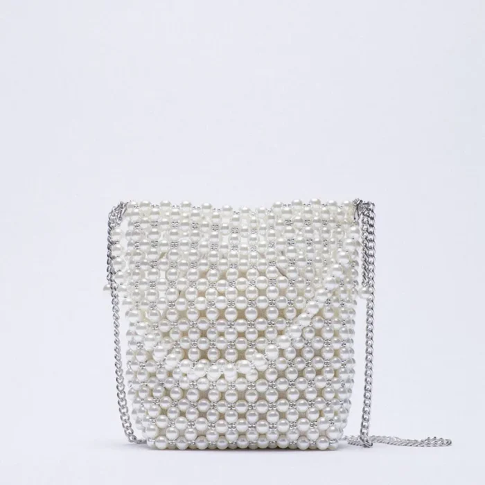 kf Sa1fdfea2ad524c14a1d1e92522d63cd7l ZA New Pearl Beaded Bag White Beaded Fairy Portable Messenger Bags with Chain Female Purses and