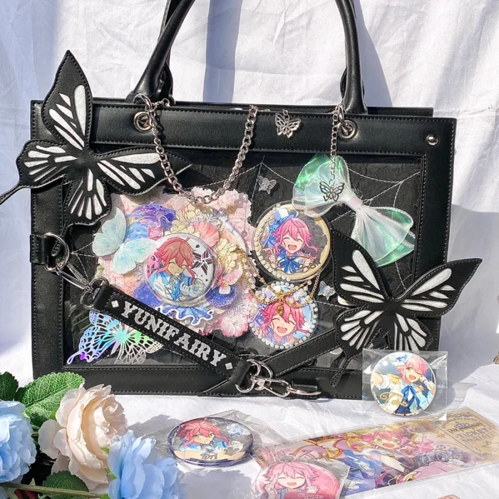 kf Sd1fadc6f2d014e92a21bcf1a03b03b94g Y2K Labyrinth Butterfly Spider Web Letter Chain Handbags DIY Transparent Ita Bag Lolita Gothic Tote Vintage