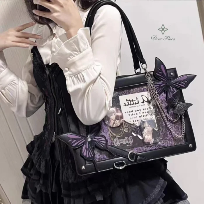 kf Sd8bc7ae0003142efbdb8a1fa8b4a1d7cZ Y2K Labyrinth Butterfly Spider Web Letter Chain Handbags DIY Transparent Ita Bag Lolita Gothic Tote Vintage