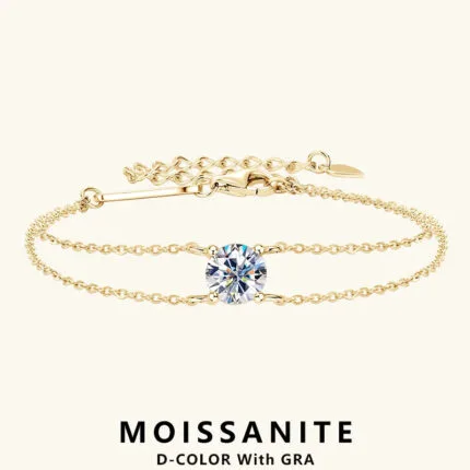 Aurstyle 6.5mm 1ct Moissanite Bracelet 925 Sterling Silver Certified Double Chain Bracelets
