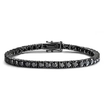 Aurstyle 3mm 4mm Black Moissanite Tennis Bracelet Full Diamond GRA 925 Sterling Silver Plated