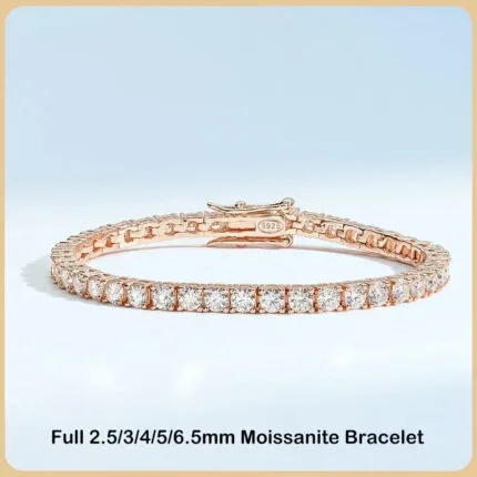 Aurstyle Moissanite Tennis Bracelet S925 Plated 18K Rose Gold Diamond Link Bracelets