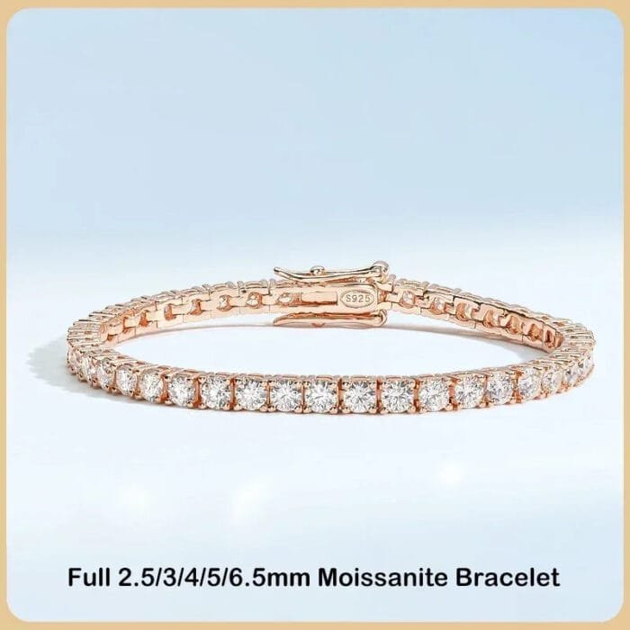Aurstyle Moissanite Tennis Bracelet S925 Plated 18K Rose Gold Diamond Link Bracelets
