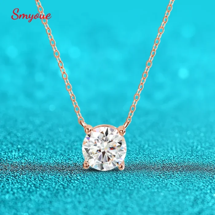 Aurstyle1-5CT Rose Gold Color Moissanite Necklace for Women D Color Sparkling