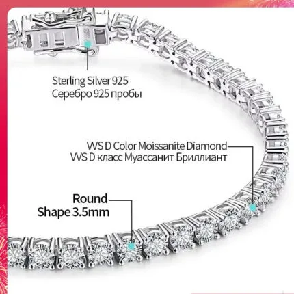 Aurstyle 4.0mm 5.0mm Round Cut White Gold Plated 925 Silver Moissanite Tennis Bracelet