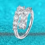 Aurstyle 10 Gems Full Moissanite Rings for Women S925 Sterling Silver Jewelry
