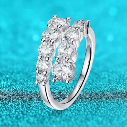 Aurstyle 10 Gems Full Moissanite Rings for Women S925 Sterling Silver Jewelry