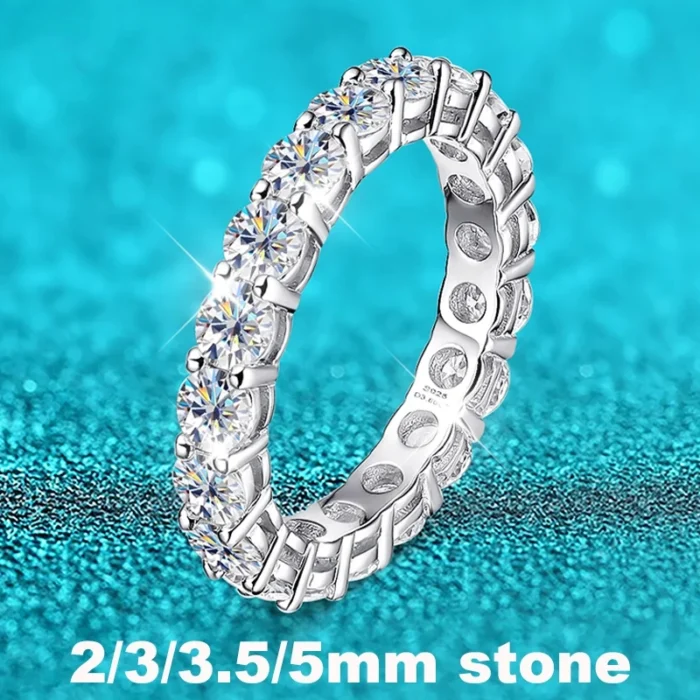 Aurstyle 2-5mm Full Moissanite Ring for Women Sparkling Wedding Eternity Bands