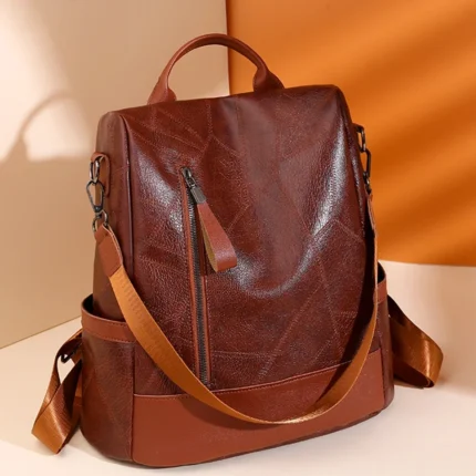 College Women Backpack Soft Leather Vintage Girls Shoulder Bag